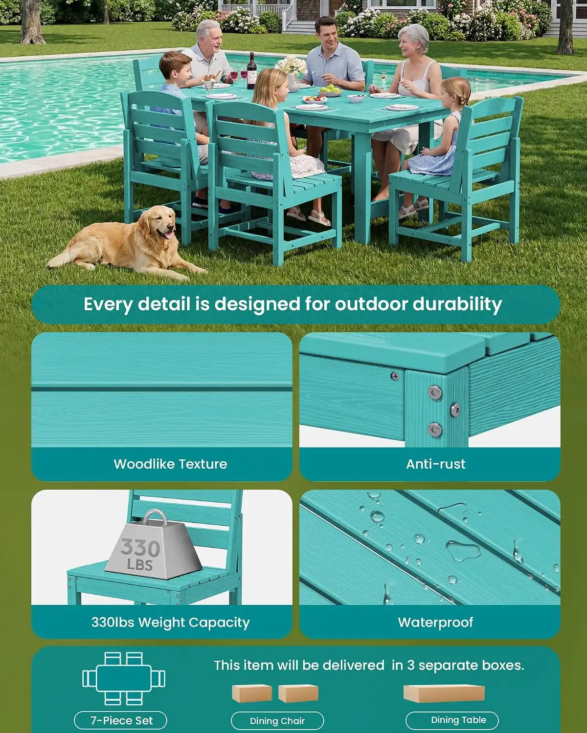 SERWALL Armless Outdoor Dining Set, Patio Dining Set for 6, Aruba