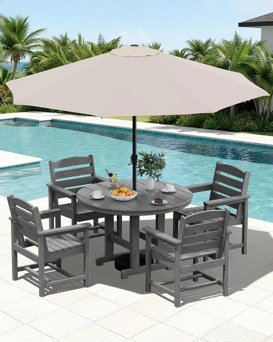 SERWALL 6-Pc Dining Set, 45" Table, 4 Chairs&9FT Umbrella, Grey (No Base)