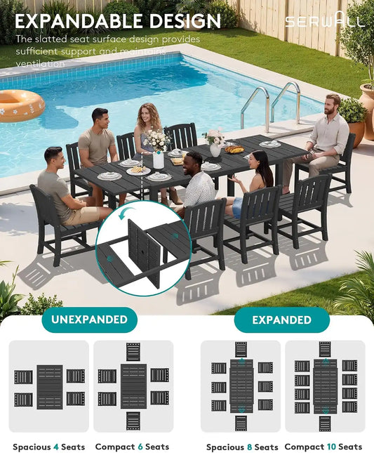 SERWALL Outdoor Patio Dining Set for 6, Black