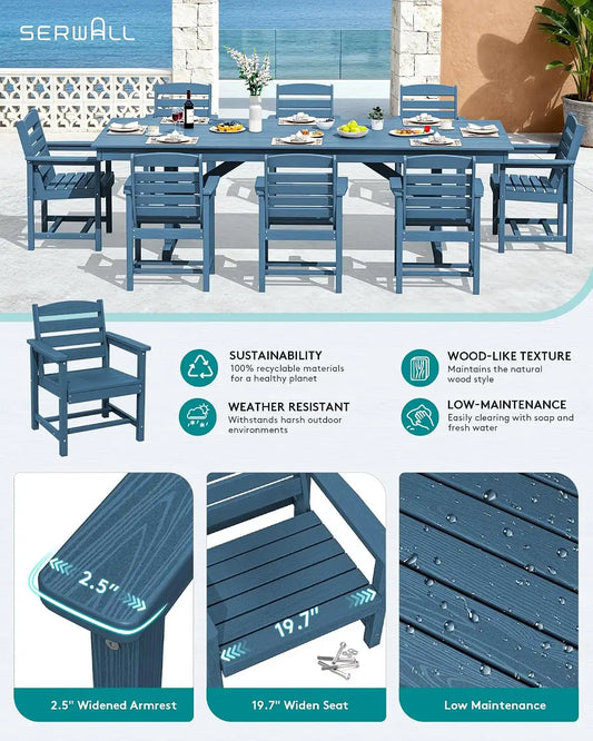 SERWALL Patio HDPE Dining Chairs Set of 2 with Arms, Navy