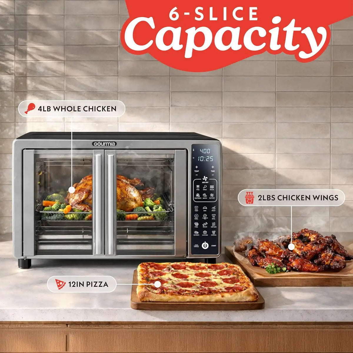 Gourmia Toaster Oven - 6-Slice Capacity, Digital Display, Stainless Steel
