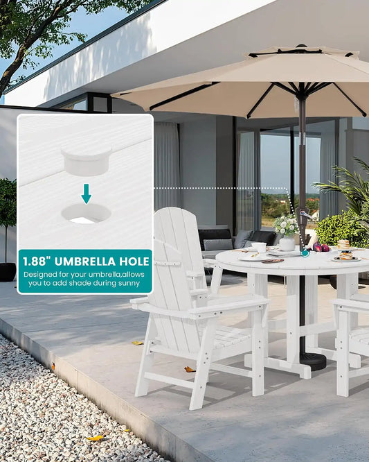 SERWALL 5-Piece Patio Dining Set, 45" Table & 4 Adirondack Chairs, White