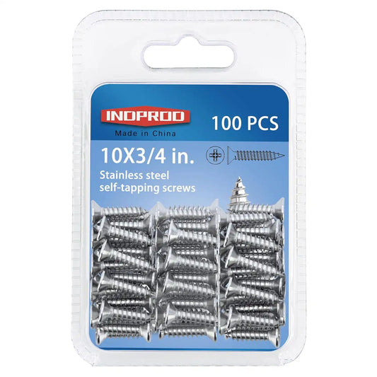 #10 × 3/4" Flat Head Phillips Wood Screw, Flat Head Self Tapping Screw Sheet Metal Screws Wood Screws, Stainless Steel 304 (18-8), 10 × 3/4-Inch, 100Pcs