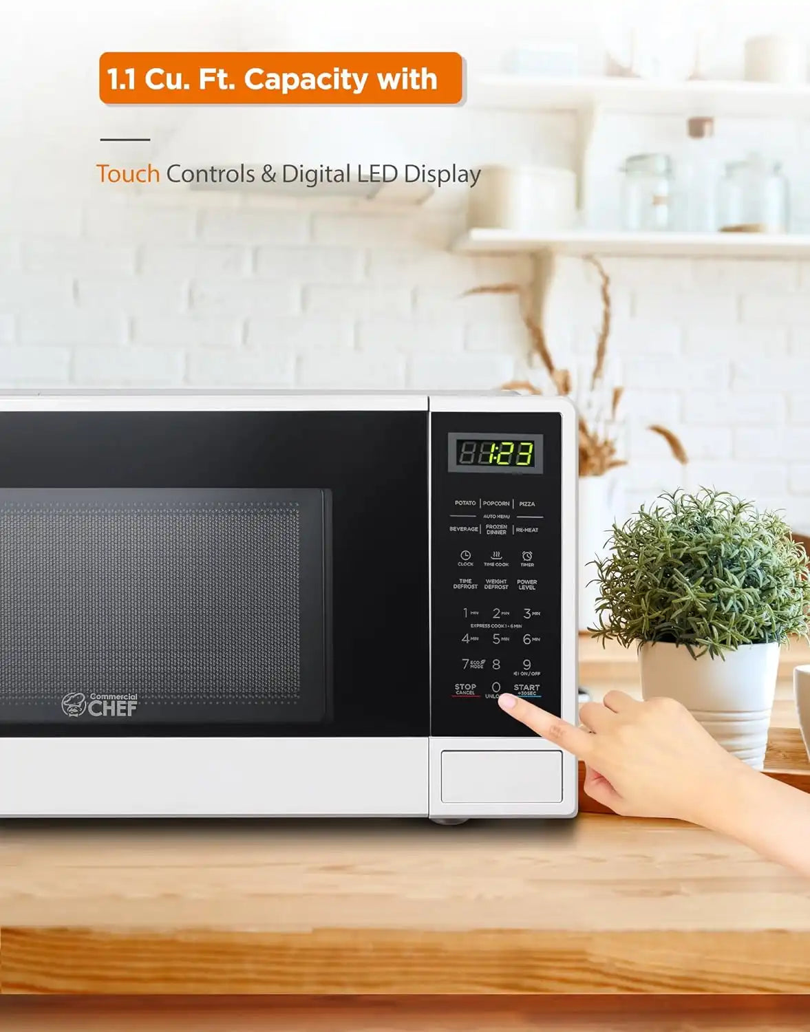 Commercial Chef 1.1 Cu. Ft. Countertop Microwave Oven, CHCM11100W, White