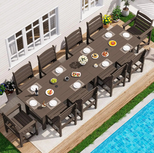 SERWALL HDPE Outdoor Dining Furniture, Outdoor Dining Set for 10, Coffee
