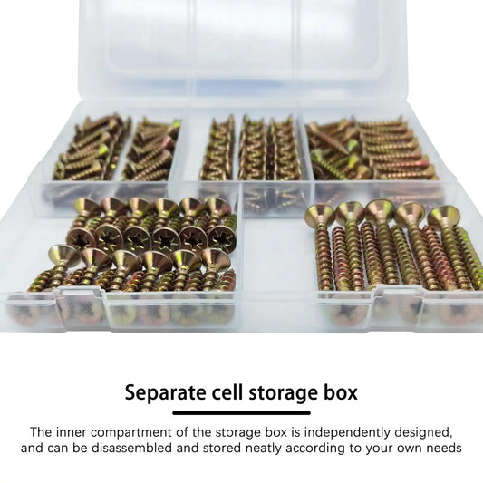 Wood Screws Assortment Kit, 175Pcs, #6#8#10 Self Tapping Screws, Yellow Zinc Plated, Flat Head Phillips Screws Set, Assorted Screws, Screw Assortment, Length 1/2, 3/4, 1, 1-1/2 Inch, Gold