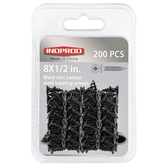 #8 X 1/2" Black Screw,Flat Head Phillips Wood Screw, Electroplating Black Carbon Steel, #8 X 1/2-Inch, 200Pcs