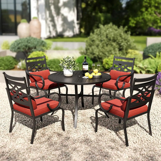 PHI VILLA Patio Dining Set, Round Metal Table