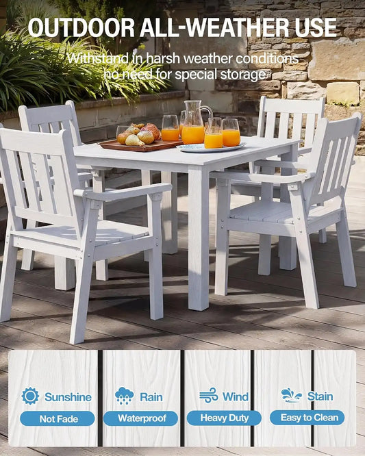 YEFU Patio Table Set for 4, All-Weather HIPS, Metal Aluminum Frame, White