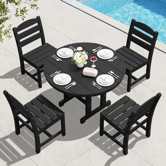 SERWALL 5-Piece Patio Dining Set, 45" Table & 4 Armless Chairs, Black