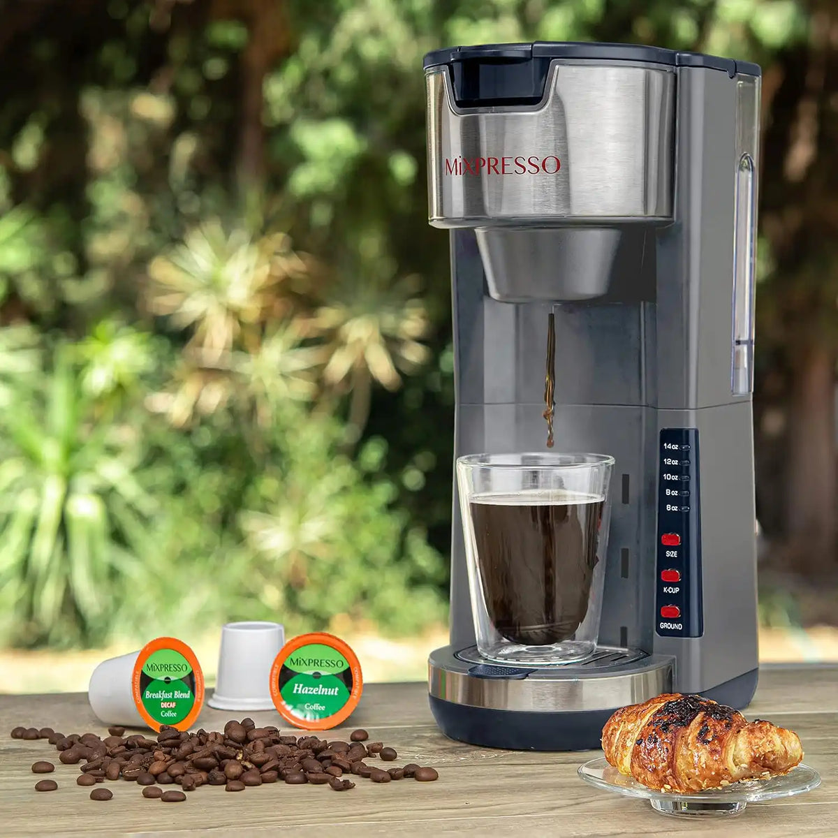 Mixpresso Gray Single Serve Coffee Brewer K-Cup Pods Compatible & Ground