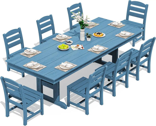 SERWALL Patio HDPE Armless Dining Chairs Set of 2, Navy