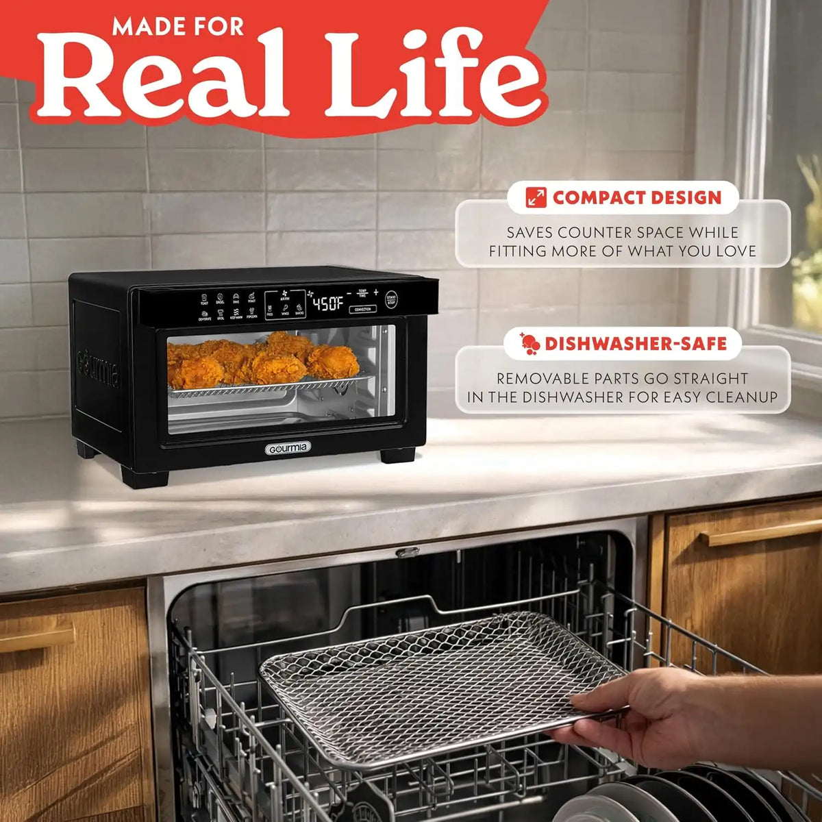 Gourmia Toaster Oven - 4-Slice Capacity, Digital Display, Black
