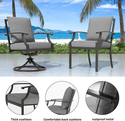 7 PCS Outdoor Patio Dining Set,Patio Table and Chairs Metal Outdoor Patio Furniture Set with Umbrella Hole,Dining Table Set with 6 Swivel Chairs for Deck,Backyard and Garden,Grey