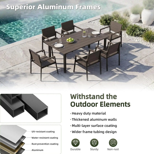 Outdoor Table and Chairs for 6 Aluminum Patio Dining Set with Umbrella Hole