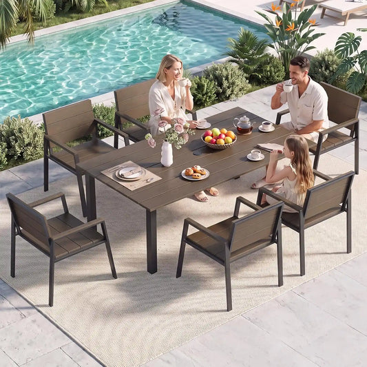 LazySunsets Outdoor Dining Set with Umbrella Hole (Charcoal, 7 Piece)