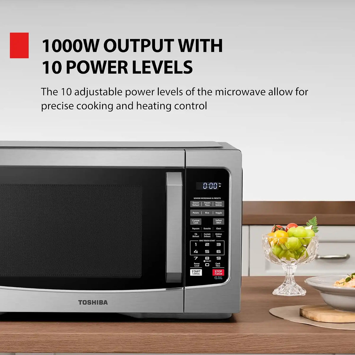 TOSHIBA Countertop Microwave Oven, 1.2 Cu.Ft, 1000W, Stainless Steel