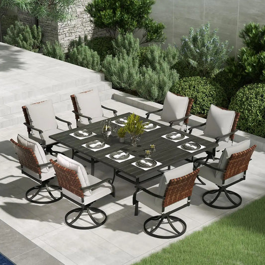 Grand patio 10-Pc Outdoor Swivel Dining Set, 8 Gray Chairs + Table, Black