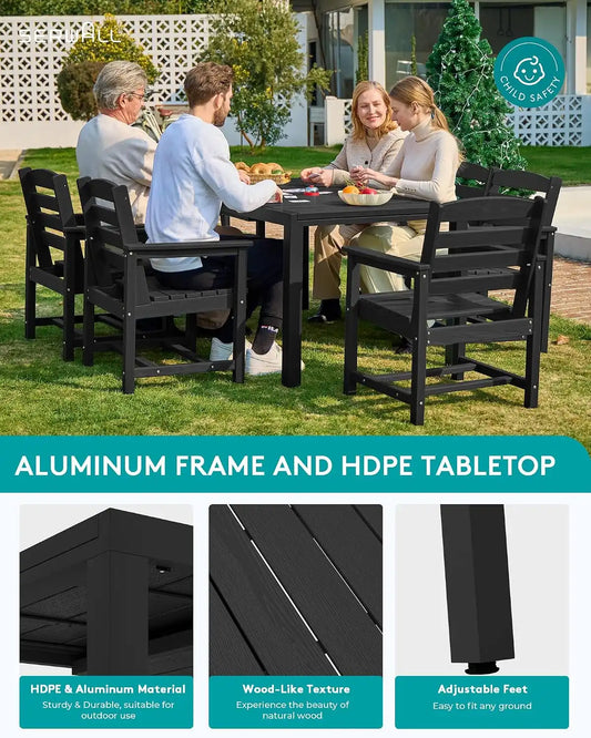 SERWALL HDPE and Aluminum Outdoor Dining Set for 8, Black