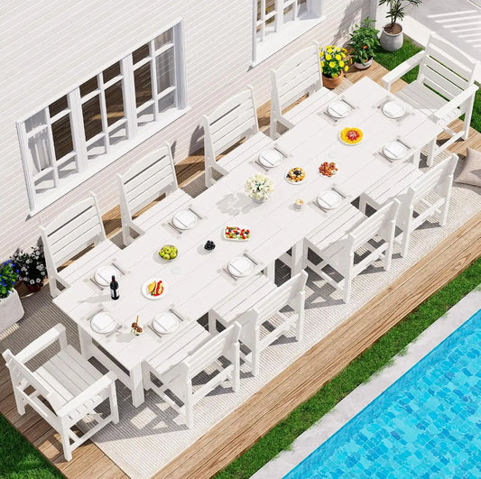 SERWALL HDPE Outdoor Dining Furniture, Outdoor Dining Set for 10, White