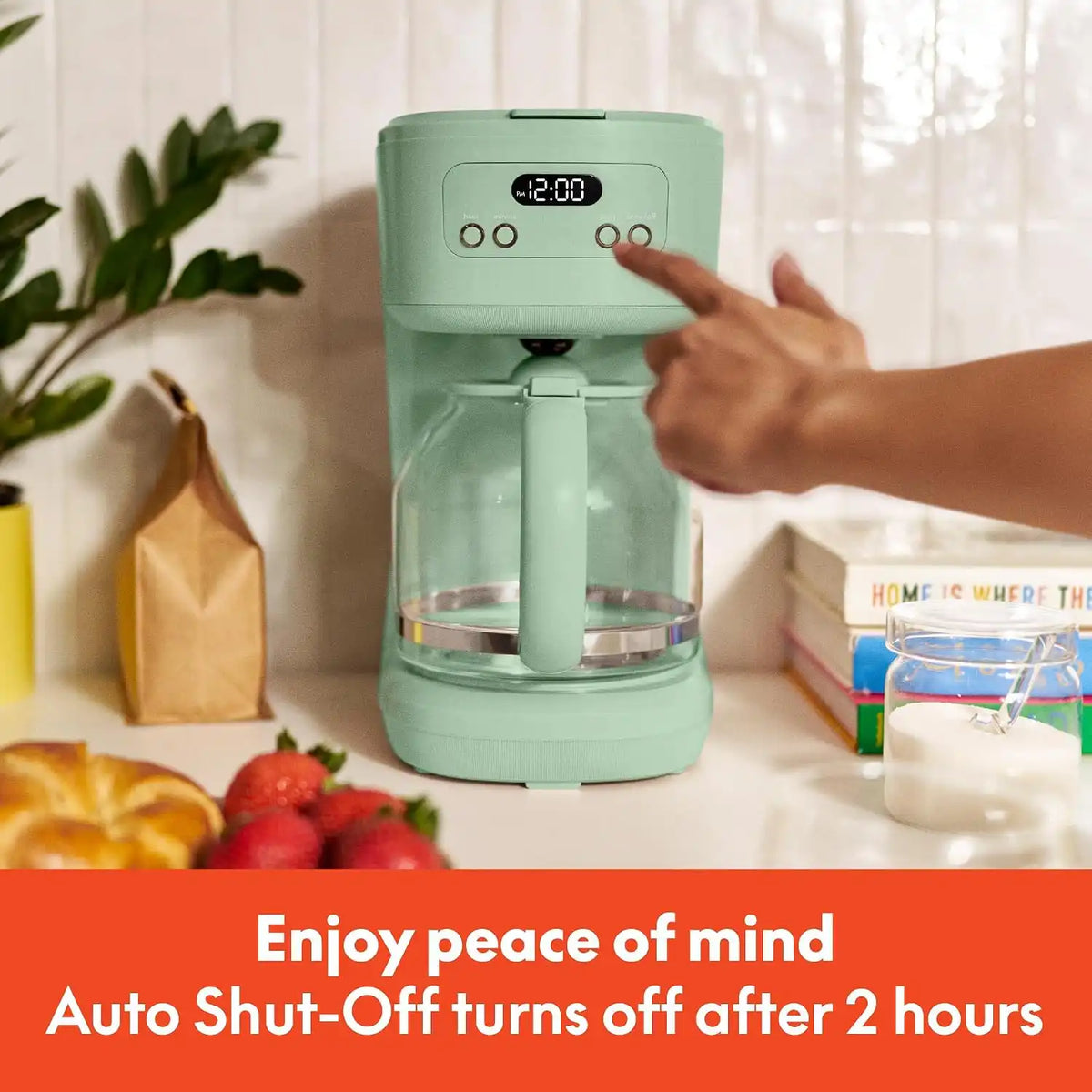 BELLA 12 Cup Programmable Coffee Maker, Reusable Dishwasher Safe Accessories, Easy LCD display, Auto Shutoff, 900 watt, Seaglass