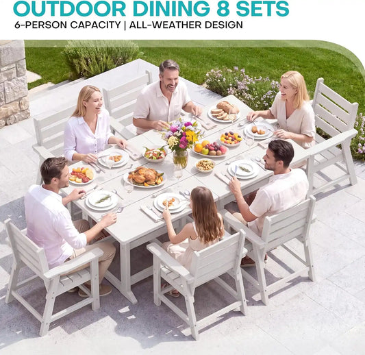 HDPE Outdoor Dining Set, Patio Dining Set of 8, White