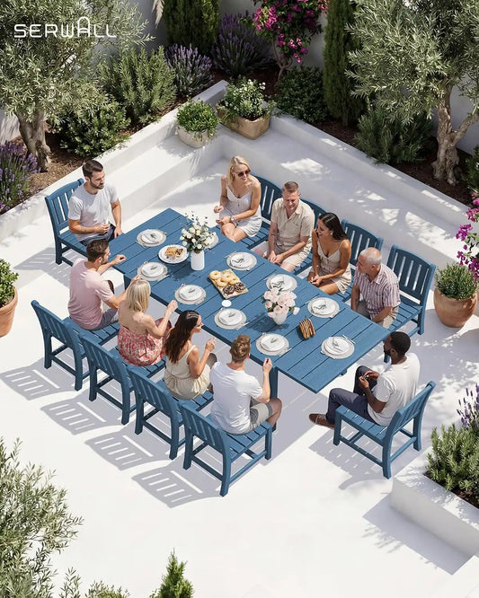 SERWALL Outdoor Expandable Dining Table 60" - 83", Blue