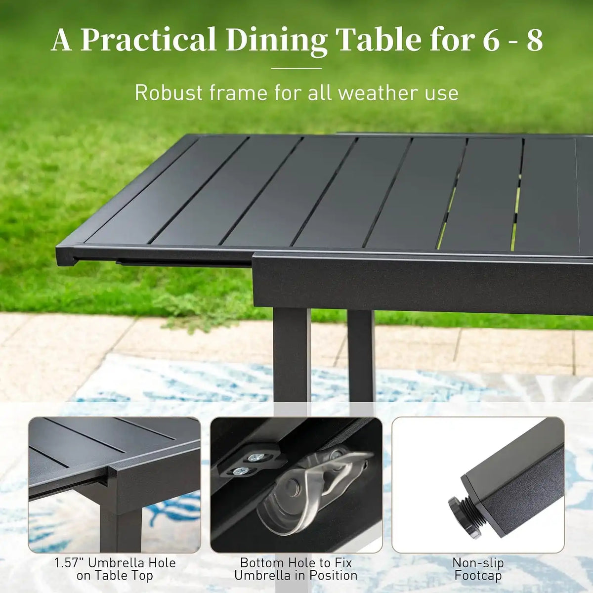 SUNSHINE VALLEY 9pc Patio Dining Set, Extendable Metal Table & 8 Chairs