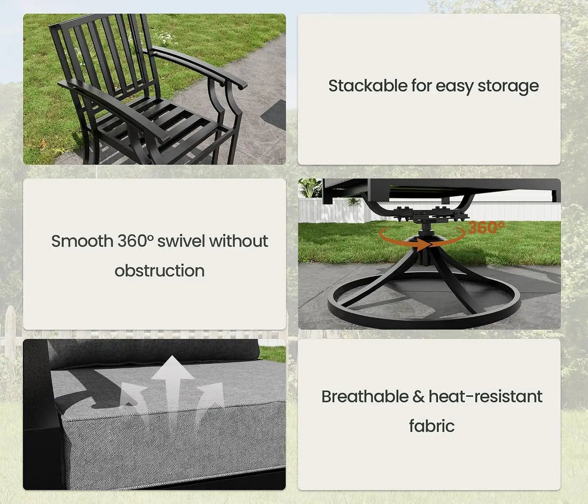 7 PCS Outdoor Patio Dining Set,Patio Table and Chairs Metal Outdoor Patio Furniture Set with Umbrella Hole,Dining Table Set with Swivel Chairs for Deck,Backyard and Garden,Grey