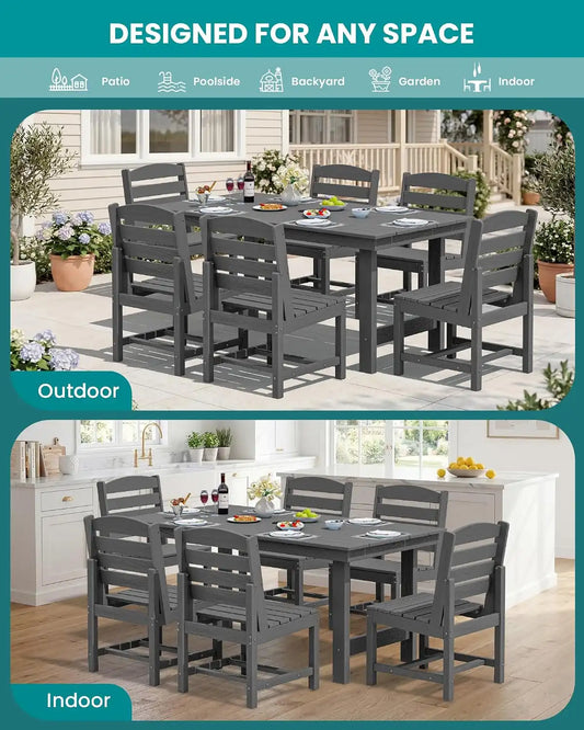 SERWALL Armless Outdoor Dining Set, Patio Dining Set for 6, Gray
