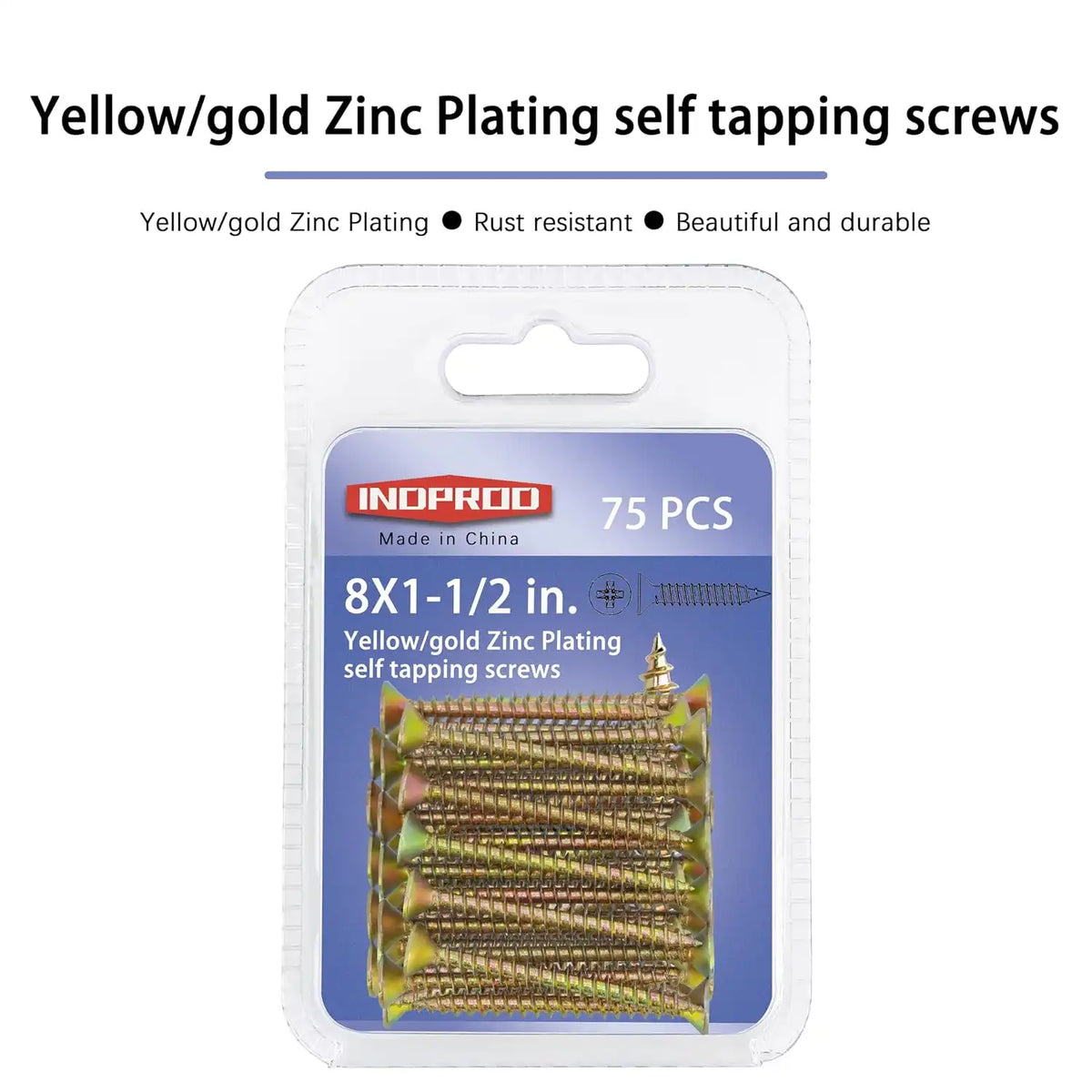 Wood Screws 8 × 1-1/2 inch, Phillips Flat Head Zinc Plated Wood Screw, Self Tapping Screws for Wood Metal Plastic, Zinc Plated Carbon Steel,#8 × 1-1/2" Exterior Self Tapping Wood Screws 75pcs