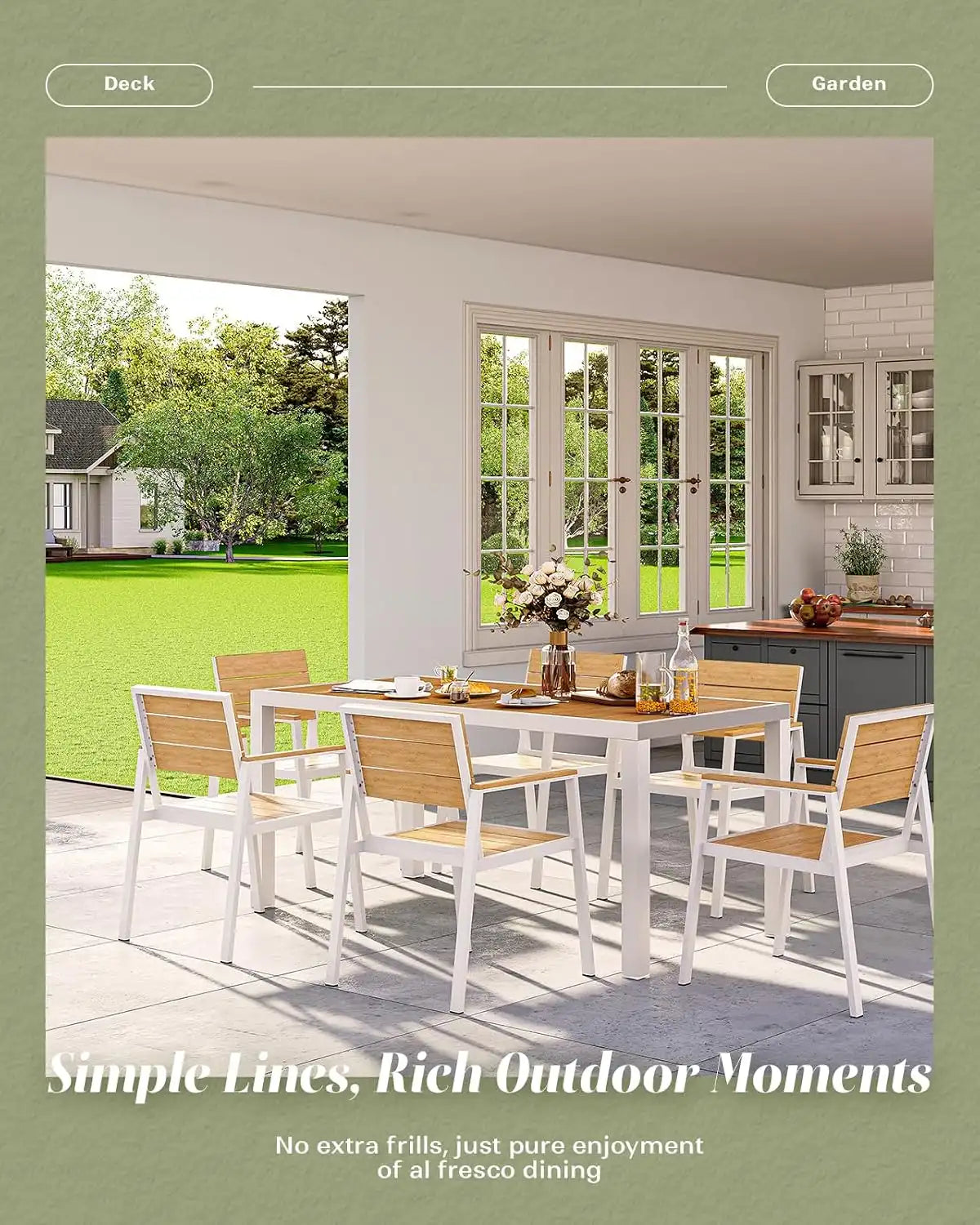 Vexwalx 12 Pcs Outdoor Dining Set, 67" HDPS Dining Set for 10, White-Teak
