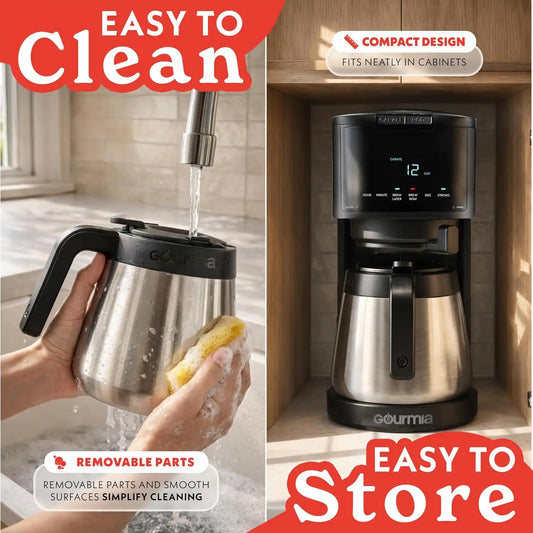 Gourmia Coffee Maker - 12-Cup & Single Serve, Thermal Carafe, Black