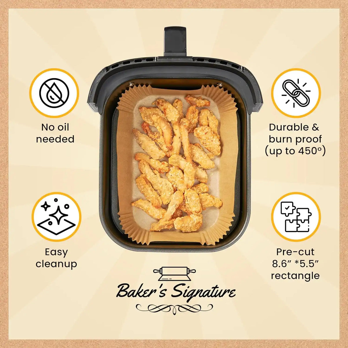 Rectangular Air Fryer Liners Disposable, 125 Pcs Parchment for Dual Baskets