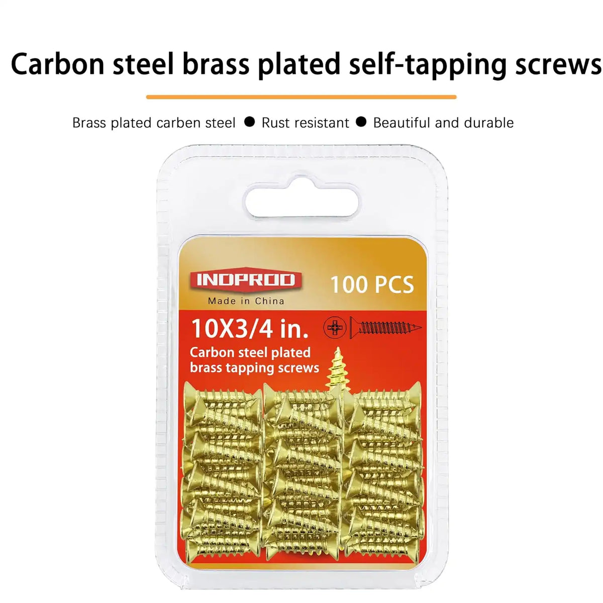 #10 x 3/4" Wood Screw, Phillips Flat Head Self Tapping Screws, Brass Plated Carbon Steel, Brass Plated Screws for Wood, Wood Screws #10 X 3/4 Inch, 100Pcs