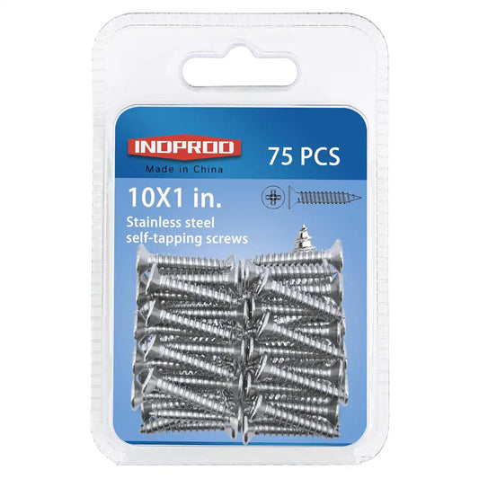 #10 × 1" Flat Head Phillips Wood Screw, Stainless Steel 304 (18-8), Self Tapping, Countersunk Head Sheet Metal Screws, 10 × 1-Inch, 75Pcs