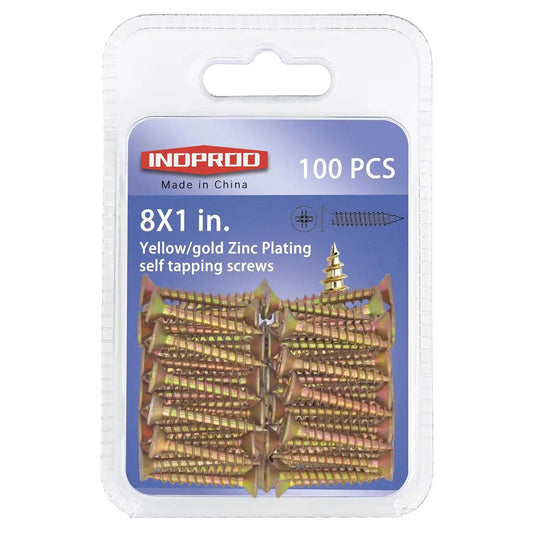 Wood Screws #8 × 1", Flat Head Phillips Wood Screws, Yellow Zinc Plated Steel, High Strength Self Tapping Screws, Screws for Wood/Metal/Plastic/Drywall/Furniture/Timber, 8 × 1-Inch, 50Pcs
