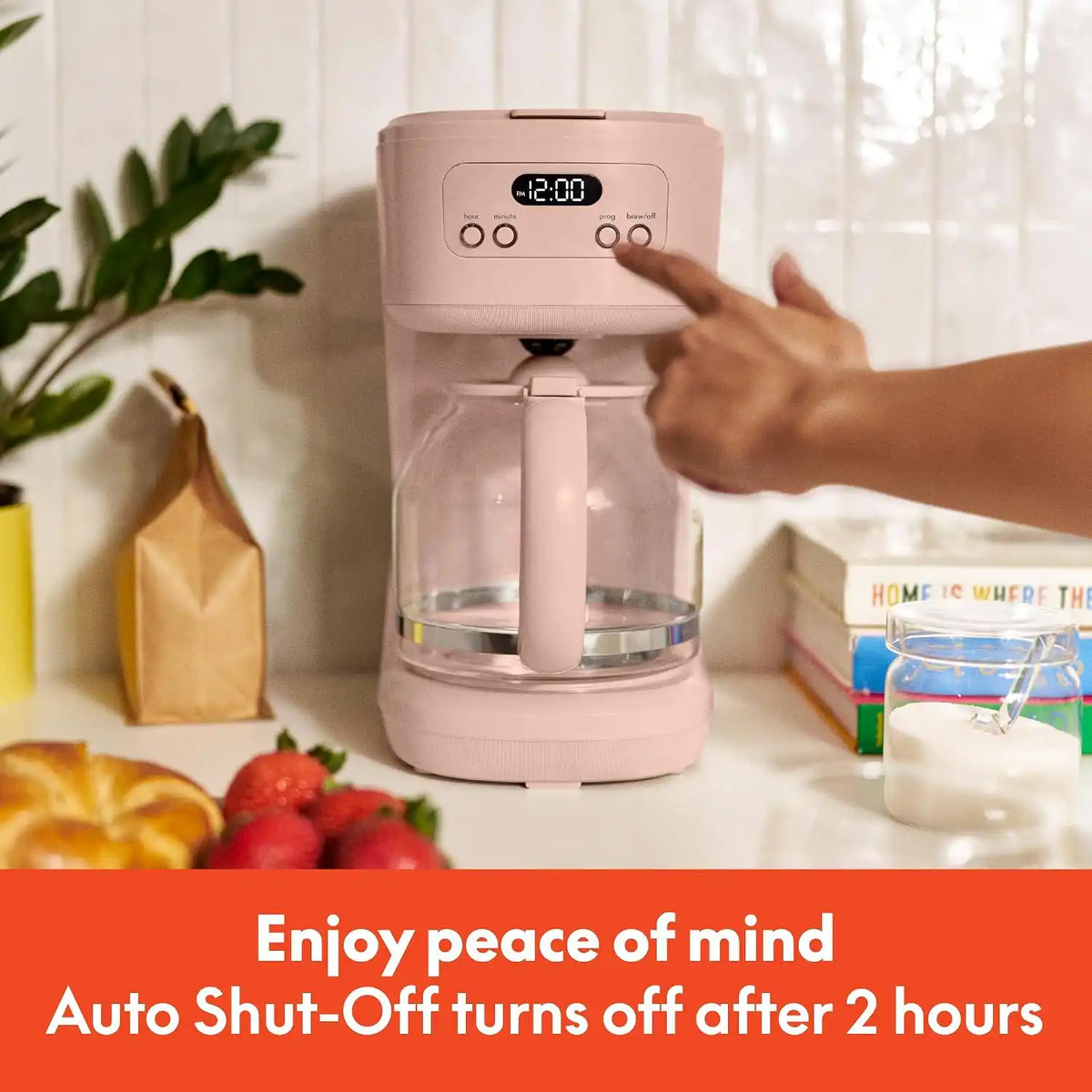BELLA 12 Cup Programmable Coffee Maker, Reusable Dishwasher Safe Accessories, Easy LCD display, Auto Shutoff, 900 watt, Blossom