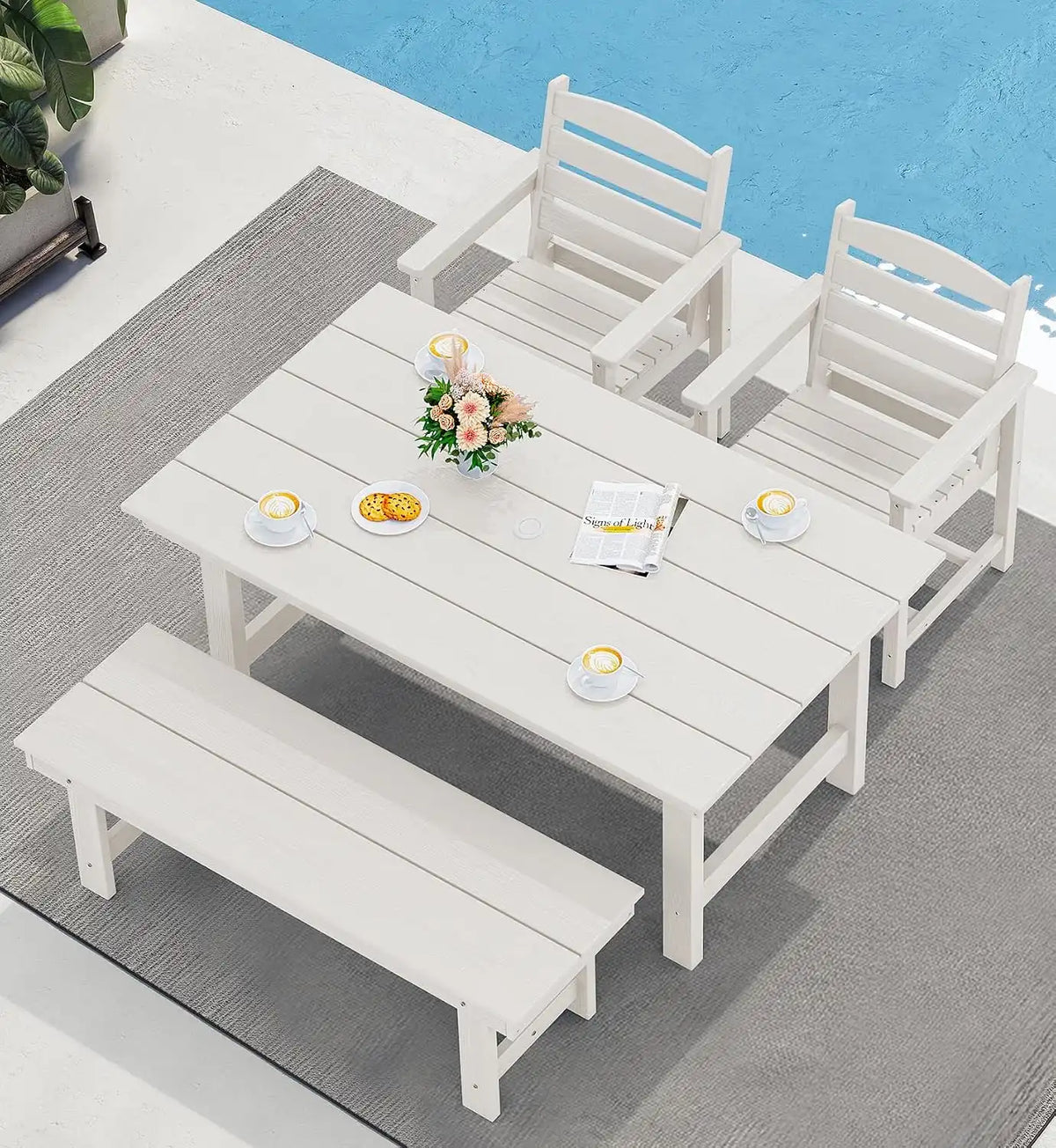 SERWALL Patio Dining Chair Set of 2,All Weather HDPE Dining Chair, White