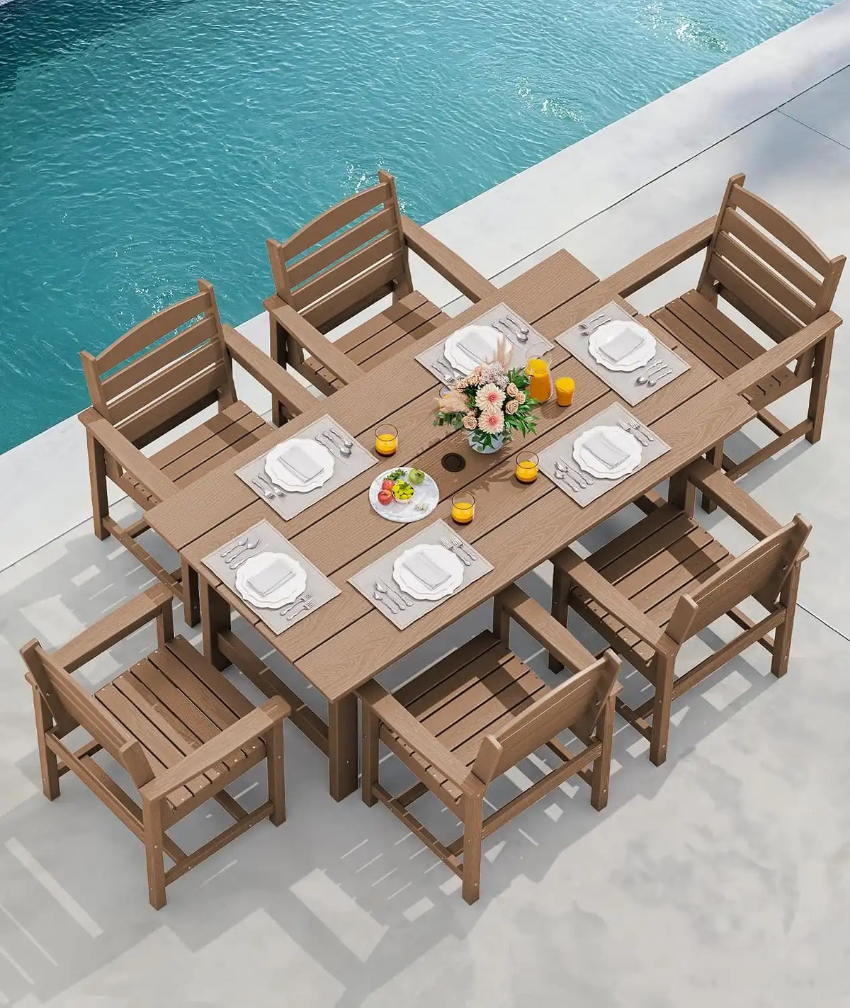 SERWALL 5 Pcs HDPE Patio Dining Set, Outdoor Dining Set for 4, Brown
