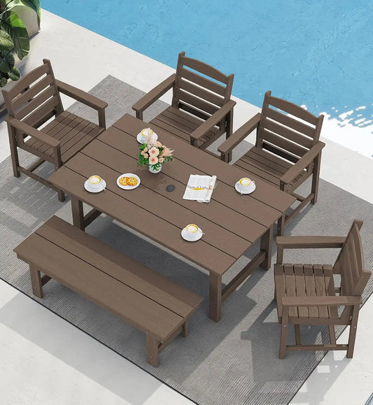 SERWALL Outdoor Dining Set, Patio Dining Set with Bench, Coffee