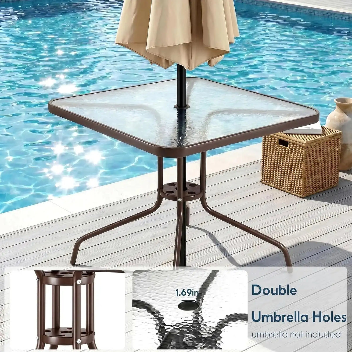 Arlopu 5 Pieces Outdoor Patio Dining Set, Glass Table and Textilene Chair