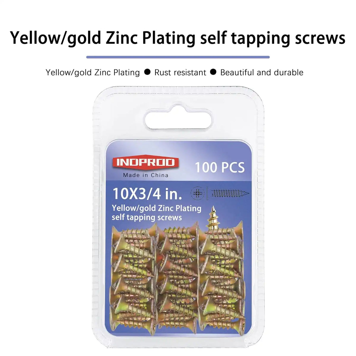 Wood Screws #10 × 3/4", Countersunk Phillips Flat Head, Yellow Zinc Plated Steel, High Hardness Self Tapping Screws for Wood Plastic Metal, Full Thread Type #10 × 3/4-Inch, 100 Pcs