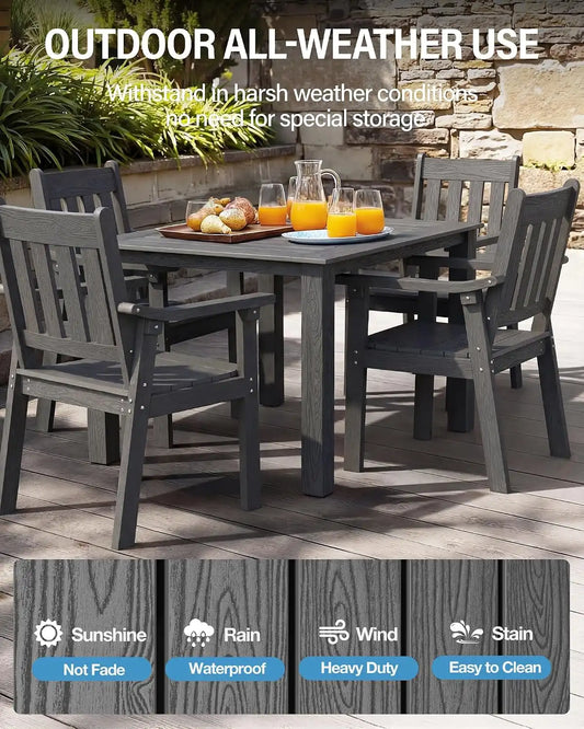 YEFU Patio Table Set for 4, All-Weather HIPS, Metal Aluminum Frame, Gray