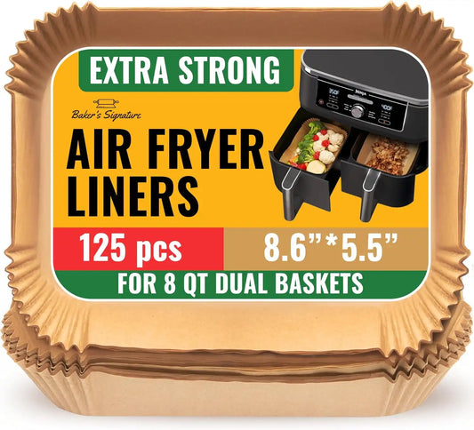 Rectangular Air Fryer Liners Disposable, 125 Pcs Parchment for Dual Baskets