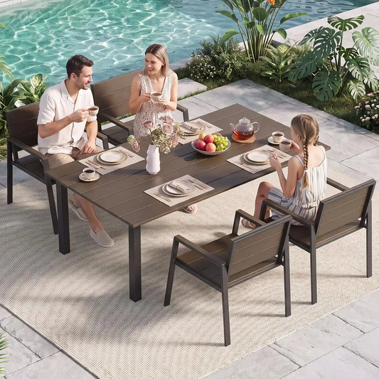 LazySunsets Outdoor Dining Set with Umbrella Hole (Charcoal, 5 Piece)