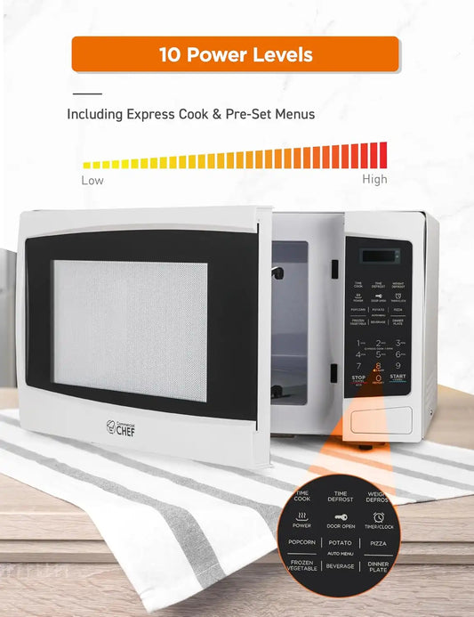Commercial Chef 1.1 Cu. Ft. Countertop Microwave Oven, CHM11MW, White