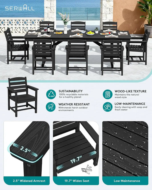 SERWALL Patio HDPE Dining Chairs Set of 2 with Arms, Black
