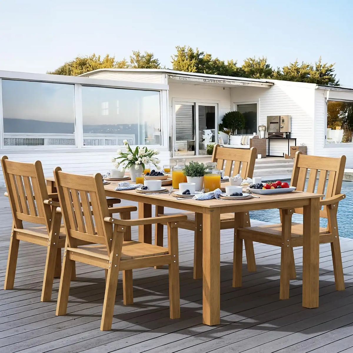 YEFU Patio Dining Chairs Set of 4, Weather Resistant HIPS, Teak