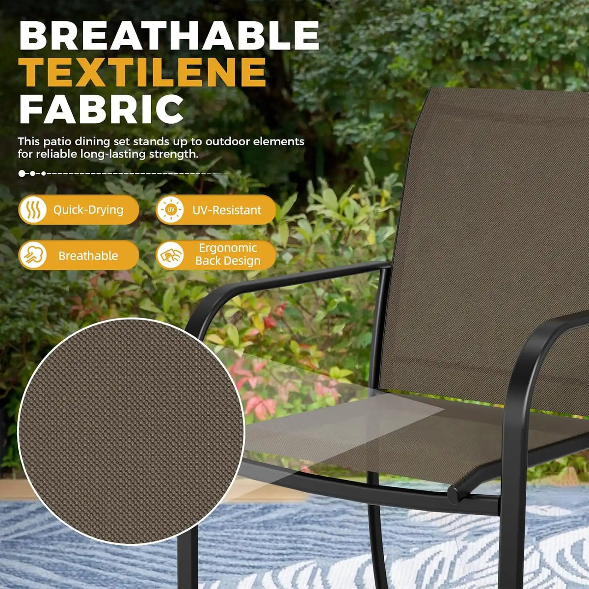 SUNCROWN 8 - Piece Outdoor Dining Set, Patio Furniture Set with 6 Textilene Dinning Chairs, 1 Rectangle Metal Table and 1 Brown 9Ft Patio Umbrella for Lawn Garden Backyard Deck, Brown